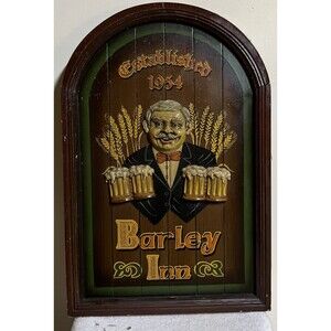 Vintage Barley Inn Established 1954 Wooden Embossed Sign Man Holding Beer Mug